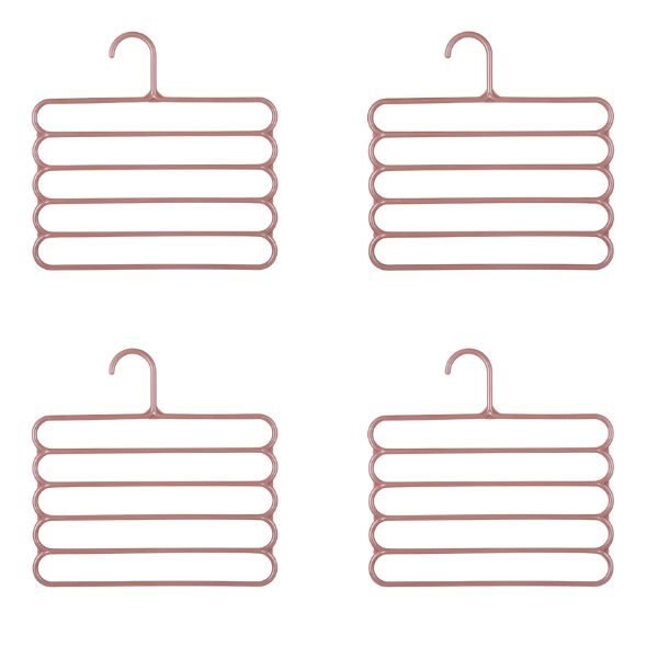 Set 4 umerase multifunctionale din plastic cu 5 pozitii pentru pantaloni, fuste, cravate, prosoape, care ajuta la economisirea spatiului, Anti-derapante, 31 x 31 cm, Maro