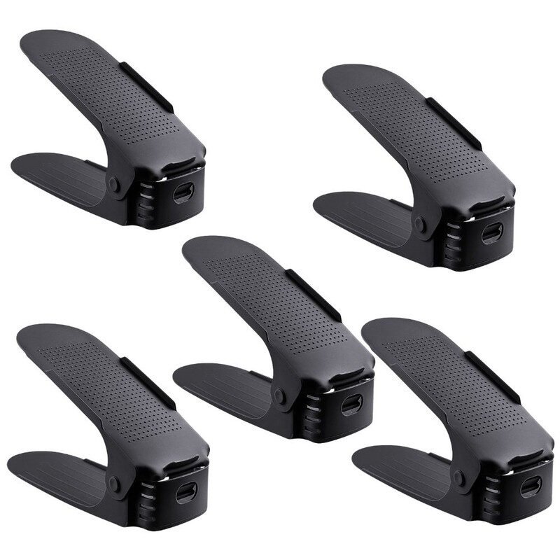 Set 5 Organizatoare Antiderapante si Ajustabile pentru Depozitare Incaltamine, din Plastic, 6×25.5×11/17 cm, Negru