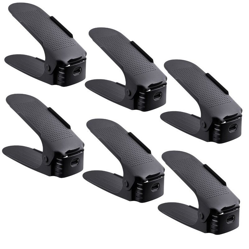 Set 6 Suporti Antiderapanti si Ajustabili pentru Depozitare o Pereche de Incaltaminte, PP, 6×25.5×11/17 cm, Negru