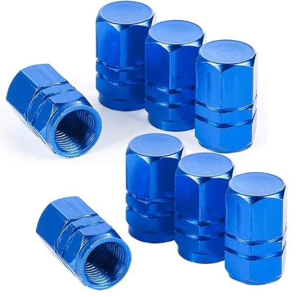 Set 8 Capace Hexagonale pentru Valva Auto, Aliaj Aluminiu, Lungime 1.8 cm, Albastru