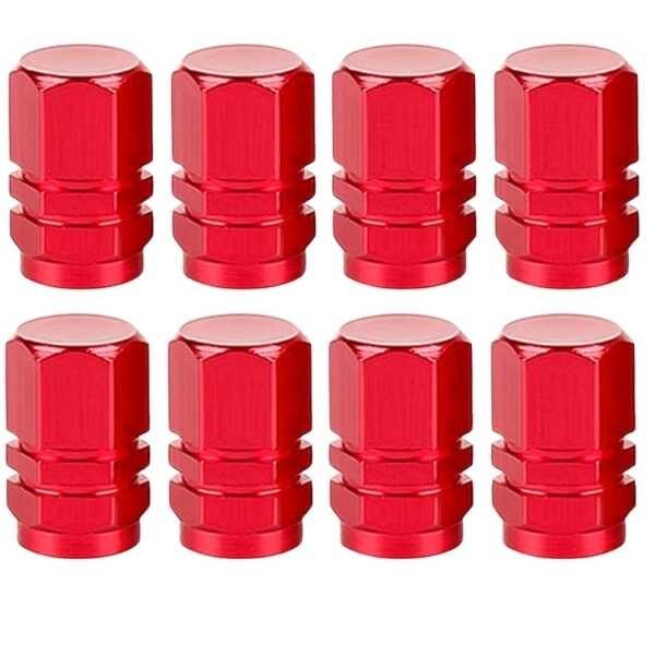 Set 8 Capace Hexagonale pentru Valva Auto, Aliaj Aluminiu, Lungime 1.8 cm, Rosu