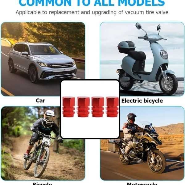 Set 8 Capace Hexagonale pentru Valva Auto, Aliaj Aluminiu, Lungime 1.8 cm, Rosu