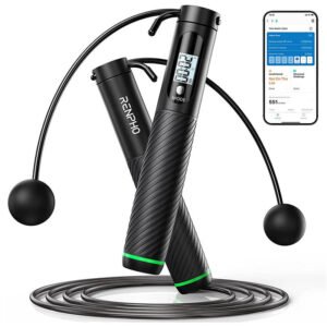 Set coarda pentru sarit Smart Renpho Q008, 3 moduri, Bluetooth, analiza datelor in aplicatie, LCD display