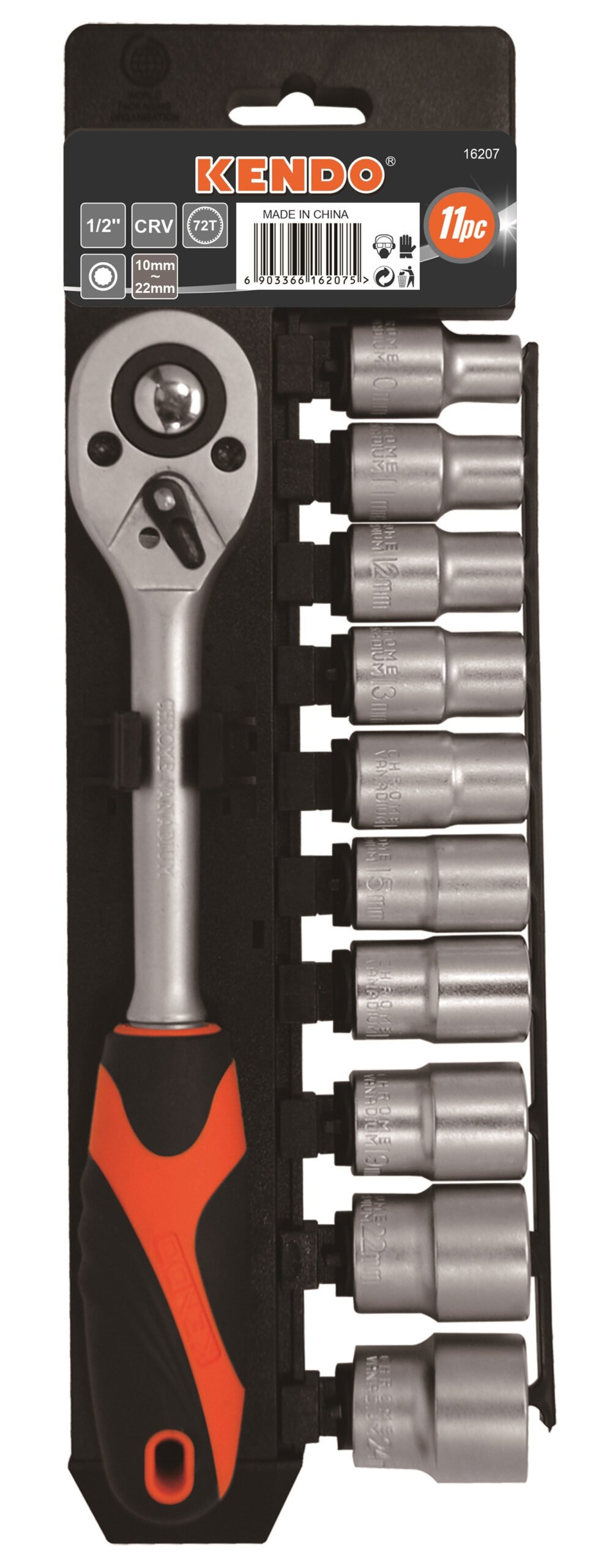 Set de capete 1/2″ cu clichet, 11 bucati, cod 16207