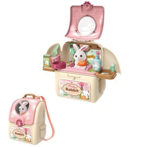 Set ghiozdan jucarie 2 in 1 Rovo 968, Iepuras,  Accesorii incluse