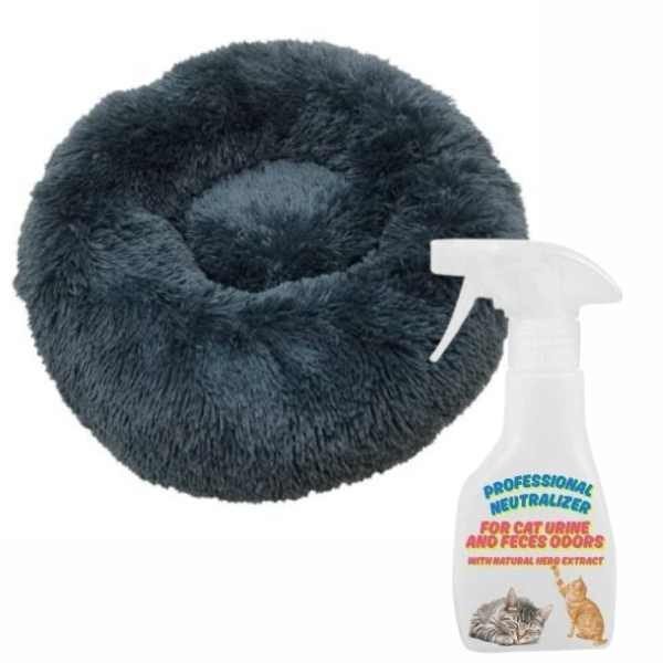 Set Mercaton, Pat Rotund Imblanit Marimea M, Diametru 60 cm, Antiaderent, Materiale Soft si Neutralizator Mirosuri Urina si Fecale pentru Pisici, Extract Natural 500 ml