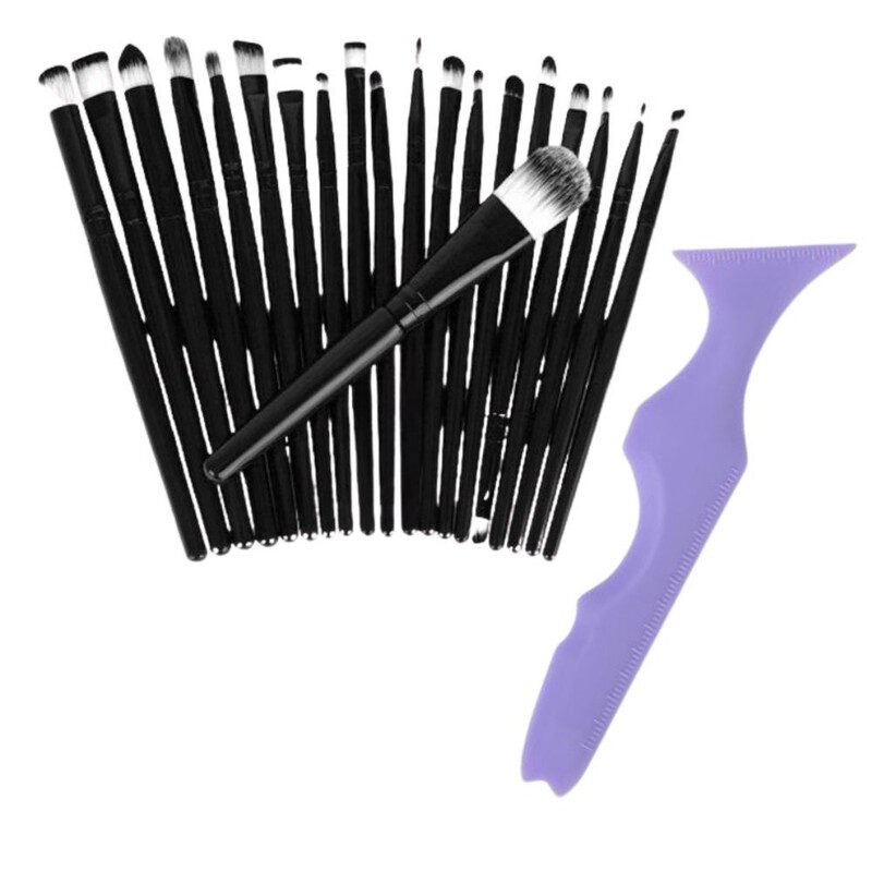 Set Profesional de Machiaj cu 20 de Pensule Antialergice si Sablon Multifunctional 5-in-1 Eyeliner din Silicon in Nuanta Mov