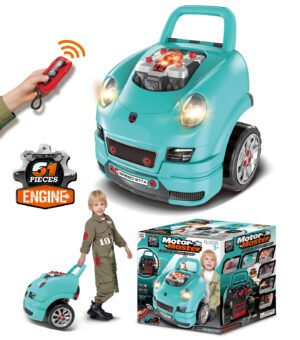 Set Reparatie Motor Auto Mecanic Rovo 977A, Sunete, Lumini, Telecomanda, Claxon, Schimbator viteze, 61 piese, 47cm