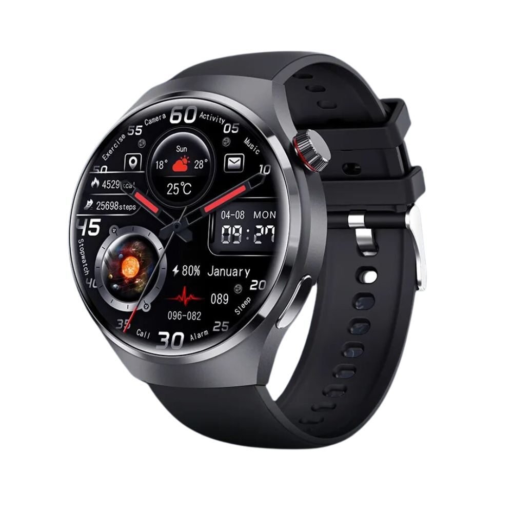 Smartwatch WRX GT4 PRO, Display 1.6″” AMOLED HD, Bluetooth 5.0, Incarcare Wifi, Rezistent la apa IP68, Apel HD, NFC Pay, Music Play, EKG, GPS, AI Voice Assistent, Blood Oxygen, Notificari Push, Remote Camera, Compatibil Android si IOS, Aluminiu, 47.6 x 12.9 mm, Negru