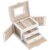 SONGMICS Cutie de bijuterii cu 3 niveluri, oglinda, incuietoare cu maner, 2 sertare, 14x18x14cm, alb