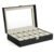 SONGMICS Cutie depozitare ceasuri cu 12 compartimente, capac din sticla, interior catifea, 30x21x9 cm, negru