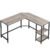 VASAGLE Birou de colt in forma de L, cu 2 rafturi de depozitare, 138x138x75cm, industrial, gri si negru