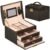 (DL) Cutie depozitare si organizare bijuterii, piele ecologica + piele intoarsa, 17,5 x 14 x 12,5 cm, maro inchis