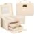 Cutie depozitare si organizare bijuterii, piele ecologica + velur, 18 x 13,5 x 14cm, crem