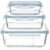 Set 3 caserole din sticla patrate 5Five Clipeat, capac albastru, 2.2L + 800ml + 330ml