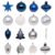 Set decoratiuni pentru brad Quiet Times, 60 piese, alb, albastru, argintiu