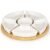 Set servire rotativ cu platou din bambus si 6 boluri din portelan, 30 cm, maro natur si alb