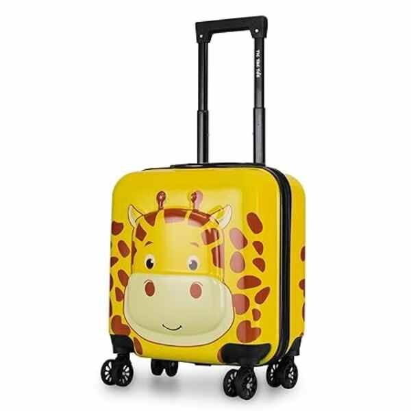 Troler Mercaton pentru Copii, Model Girafa 3D, Policarbonat, Roti Pivotante, Incuietoare cu Cifru, Captusit, 35 x 25 x 45 cm, Galben