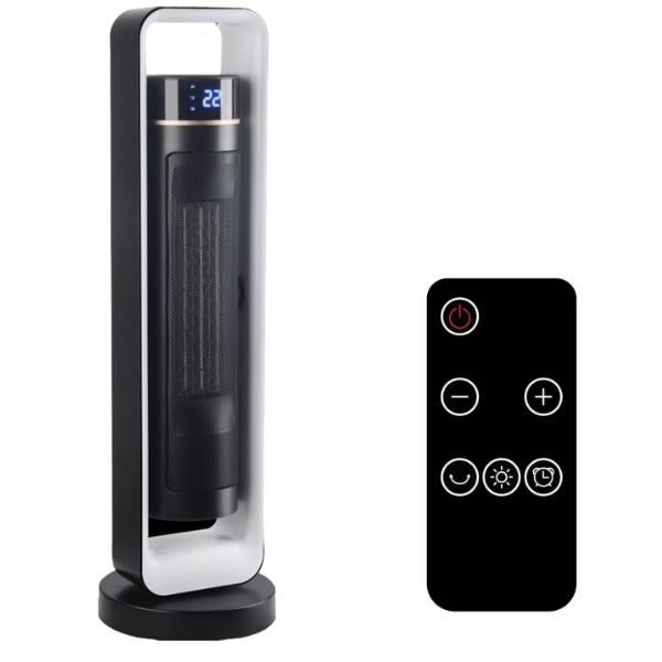 Ventilator Turn cu Telecomanda, Ceramic, Afisaj LCD, Control de la Distanta, 10-35°C, 2 Trepte Incalzire, 2200W, 72 cm, Negru