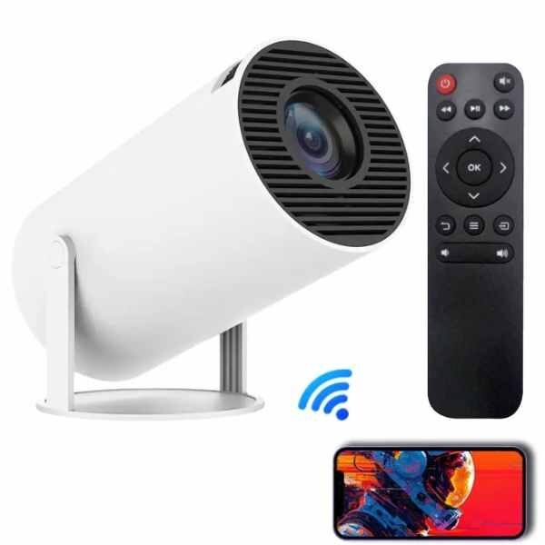 Videoproiector Portabil Smart cu IR  Remote, 4K Ultra HD, 6000 Lhm, 350 ANSI, Focus Reglabil, WiFi 6, Bluetooth 5.0, Android 11, HDMI, USB, Mirroring, Difuzor, Rotatie 180°, Proiectie pana la 130 inch, Alb